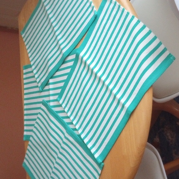 Placemats Cotton Canvas Turquoise and White - Set of 4 - Picture 2 of 8